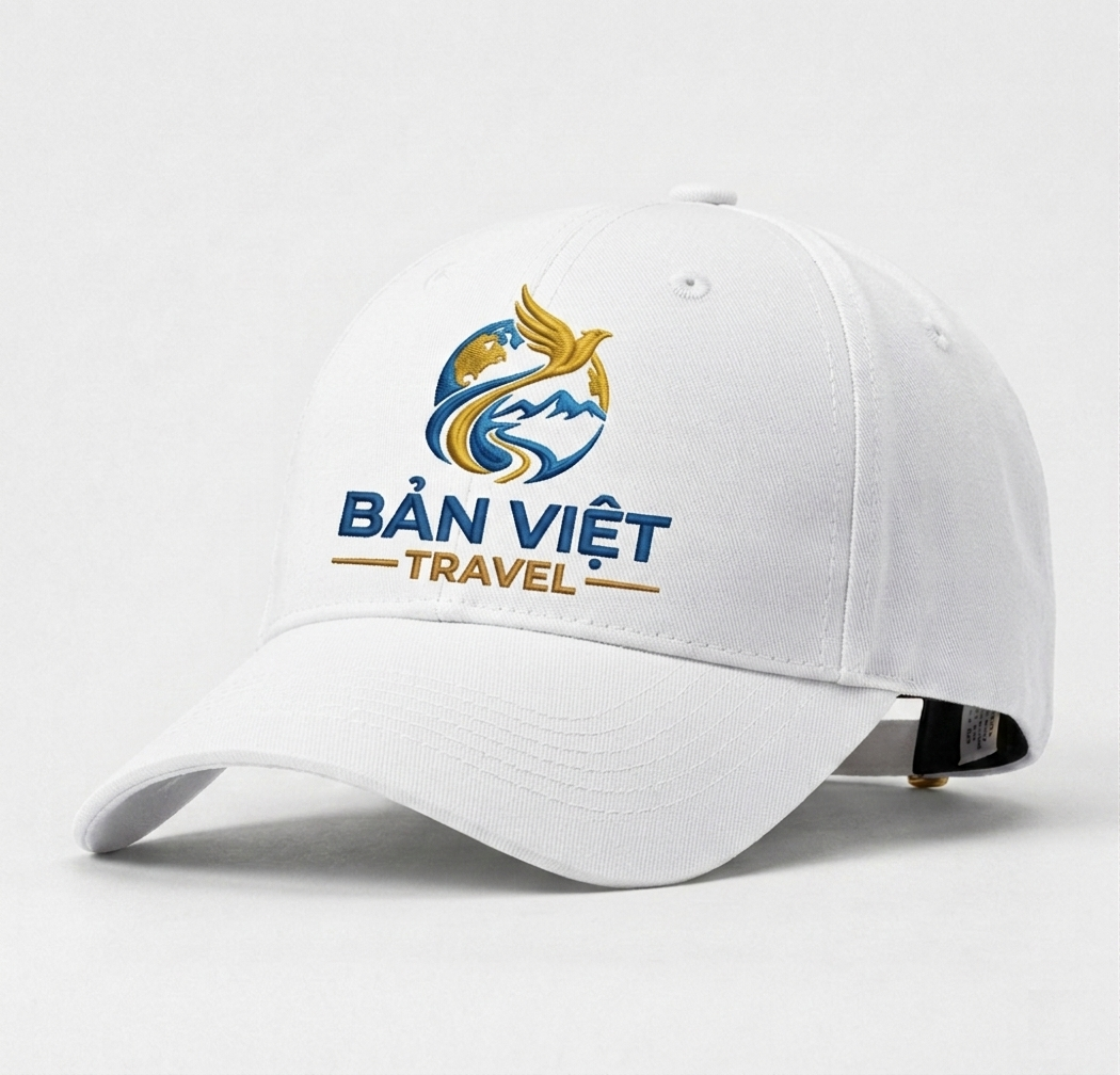 Mẫu nón trắng Bản Việt Travel